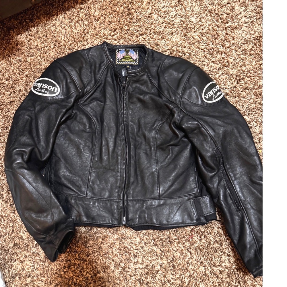 Vanson Leathers Black Leather Motorcycle Jacket Made in USA Mens Medium